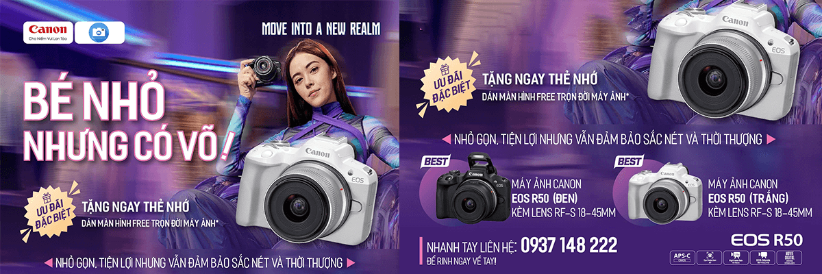 MÁY ẢNH CANON EOS R50 (TRẮNG) KÈM LENS RF-S 18-45MM